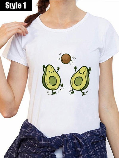 Kawaii Cartoon Avocado Print T-shirt - Sprechic