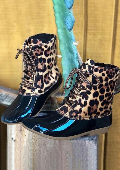 Leopard Waterproof Lace Up Duck Boots - Sprechic