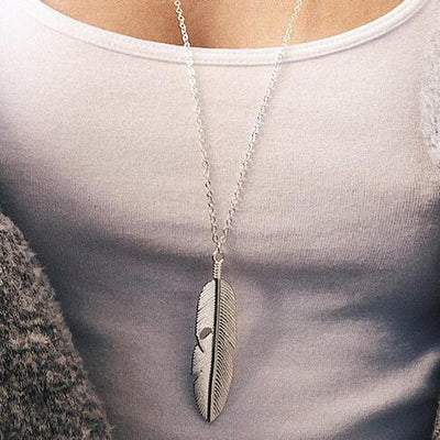 Solid Long Feather Pendant Necklace - Sprechic