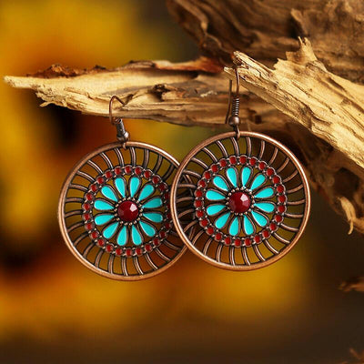 Vintage Ethnic Hollow Out Sunflower Earrings - Sprechic
