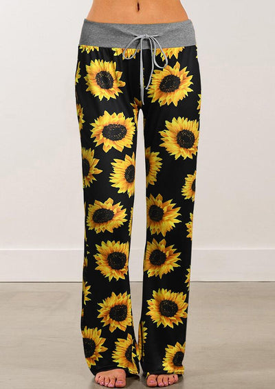 Sunflower Drawstring Wide Leg Pants - Black - Sprechic
