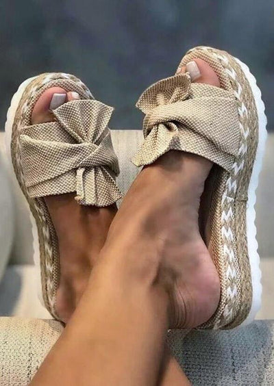 Summer Bowknot Round Toe Wedged Slippers - Sprechic