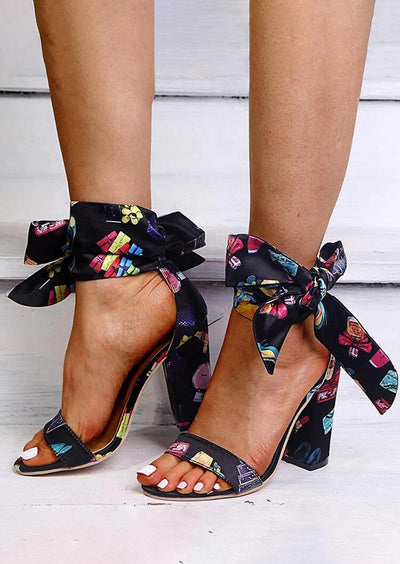 Floral Tie Open Toe Ankle Strap High-Heeled Sandals - Sprechic