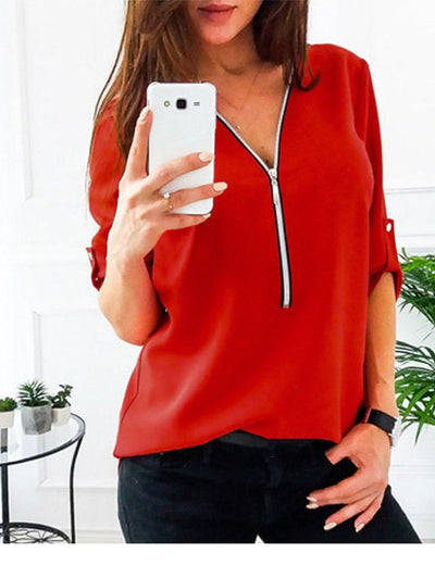 Sexy V Neck Solid Women Top Blouse - Sprechic
