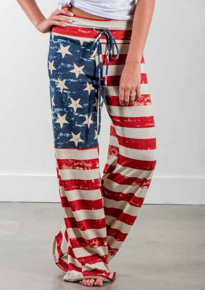 American Flag Drawstring Wide Leg Pants - Sprechic
