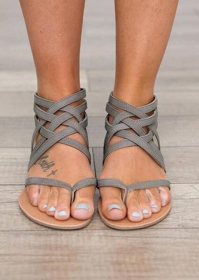 Summer Cross-Tied Zipper Flat Sandals - Sprechic