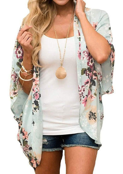 Floral Batwing Sleeve Cardigan without Necklace - Sprechic