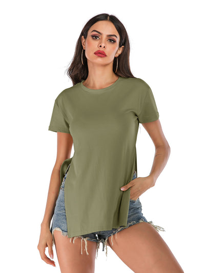 Casual Simple Solid Side Vents Sexy T-Shirt - Sprechic