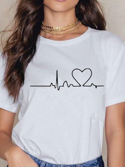 Harajuku Heart Beat Love Print T-shirt - Sprechic