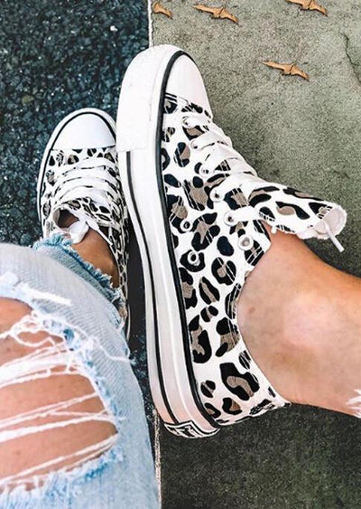 Leopard Printed Lace-Up Sneakers - Sprechic