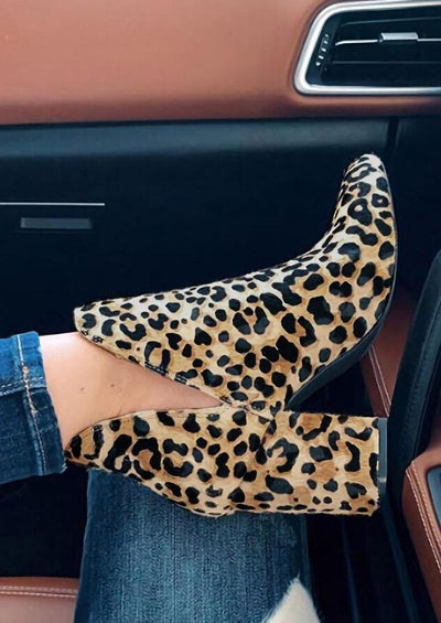 Leopard Chunky Heel Ankle Boots - Sprechic