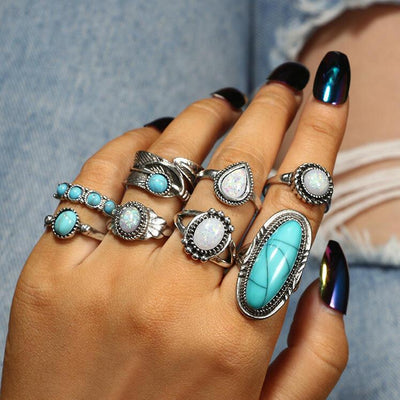 Bohemian Turquoise Bead Ring Set - Sprechic