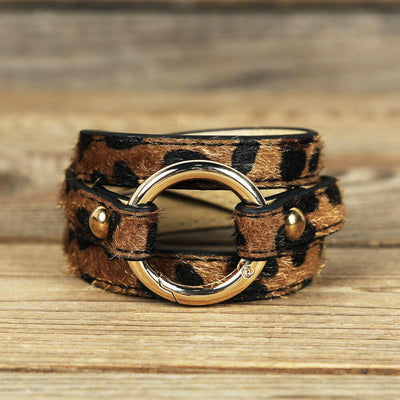 Leopard Printed Adjustable Wide Leather Bracelet - Sprechic