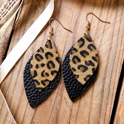 Leopard Printed Double-Layered Leather Earrings - Sprechic