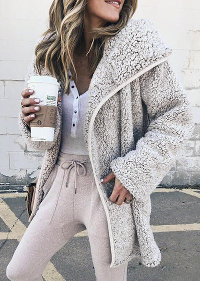 Solid Wool Cardigan Coat - Gray - Sprechic