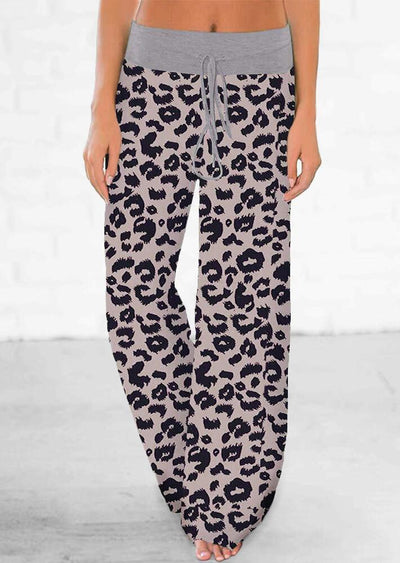 Leopard Printed Drawstring Wide Leg Pants - Sprechic