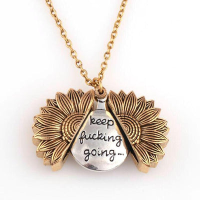 Keep Fucking Going Sunflower Locket Pendant Necklace - Sprechic