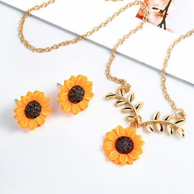 3 Pieces/Set Women's Sunflower Necklace and Earrings Set - Sprechic