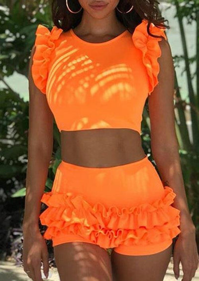 Fashion Ruffled Tankini - Orange - Sprechic