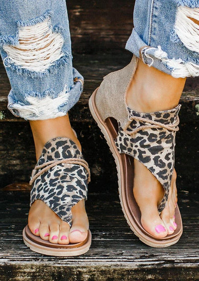 Summer Leopard Printed/Zebra Striped Zipper Flat Sandals - Sprechic