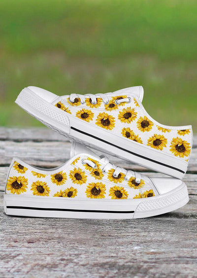 Sunflower Lace Up Flat Sneakers - White - Sprechic