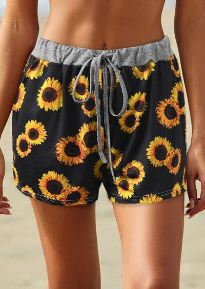 Sunflower Tie Drawstring Shorts - Black - Sprechic