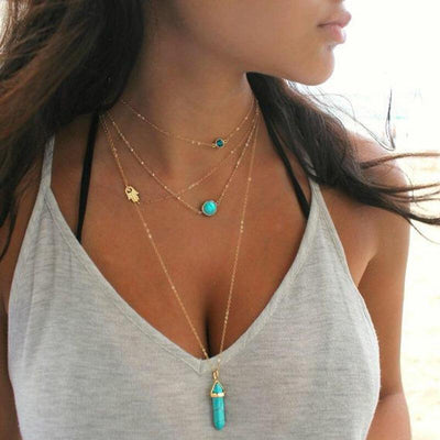 Fashion Gemstone Pendant Multi-Layered Necklace - Sprechic