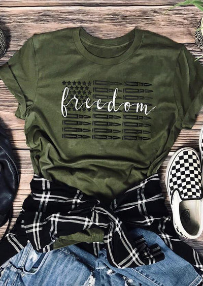 Freedom American Flag T-Shirt Tee - Army Green - Sprechic