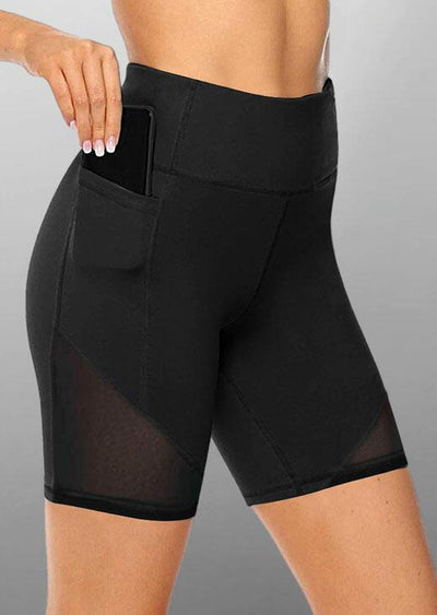 Mesh Splicing Pocket Yoga Fitness Activewear Shorts - Black - Sprechic
