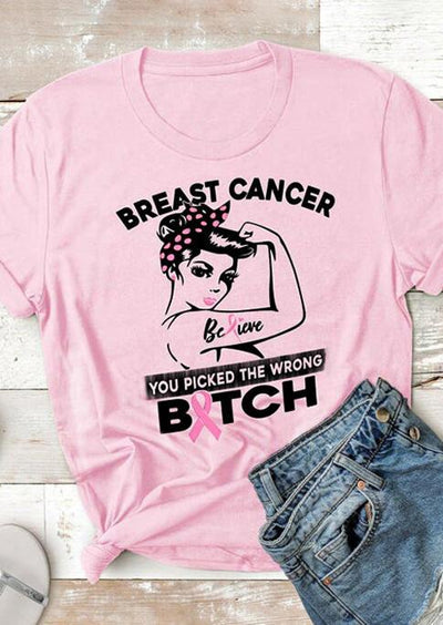 Breast Cancer Polka Dot Ribbon T-Shirt Tee - Pink - Sprechic