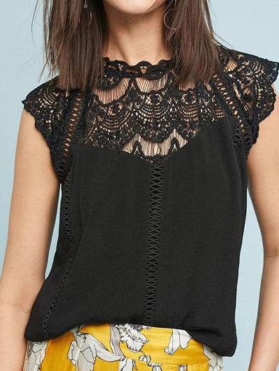 Lace Patchwork Sleeveless Solid Blouse - Sprechic