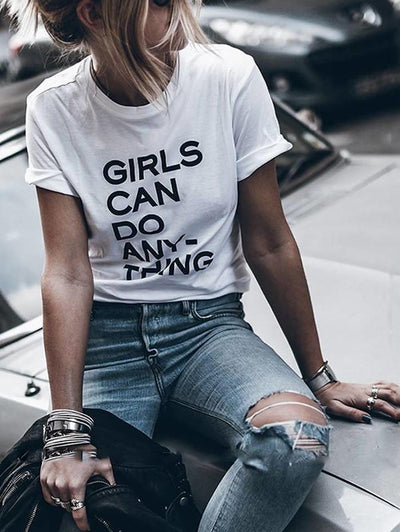 Girls Can Do Anything Letter Print T-shirt - Sprechic