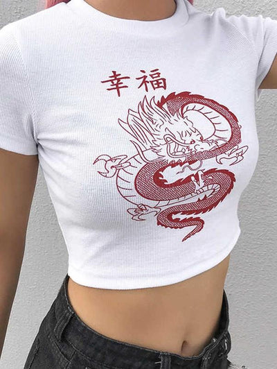Chinese Character Dragon Print T-Shirts - Sprechic